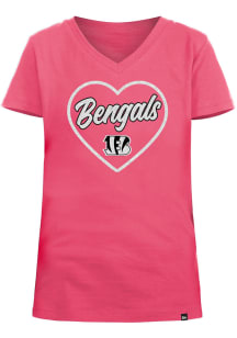 New Era Cincinnati Bengals Girls Pink Glitter primary Logo Heart Short Sleeve Fashion T-Shirt