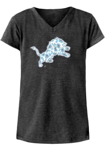 New Era Detroit Lions Girls Grey Leopard Print Primary Logo Short Sleeve Fashion T-Shirt