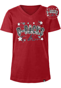 New Era Arizona Diamondbacks Girls Red Hearts and Stars Flip Sequin Short Sleeve Fashion T-Shirt