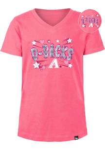 New Era Arizona Diamondbacks Girls Pink Hearts and Stars Flip Sequin Short Sleeve Fashion T-Shir..