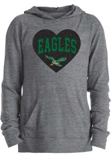 New Era Philadelphia Eagles Girls Grey Retro Glitter Wordmark Heart Long Sleeve Hooded Sweatshir..