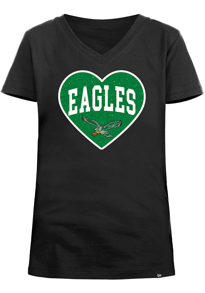 New Era Philadelphia Eagles Girls Glitter Wordmark Heart Short Sleeve