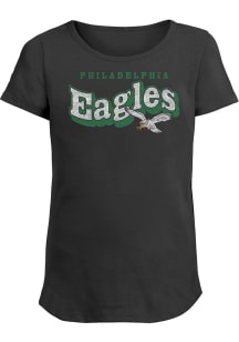 New Era Philadelphia Eagles Girls Black Distressed Wordmark Short Sleeve Tee