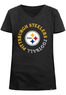 New Era Pittsburgh Steelers Girls Black Foil Print Circle Short Sleeve Fashion T-Shirt