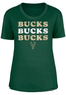 New Era Milwaukee Bucks Womens Green Open Back Short Sleeve T-Shirt