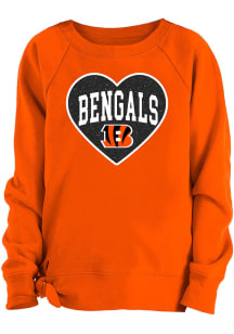 New Era Cincinnati Bengals Girls Orange Glitter Wordmark Heart Side Knot Long Sleeve Sweatshirt