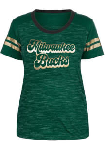 New Era Milwaukee Bucks Womens Green Foil Short Sleeve T-Shirt