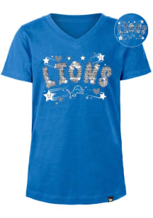 New Era Detroit Lions Girls Blue Hearts and Stars Flip Sequin Short Sleeve Fashion T-Shirt