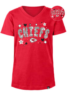 New Era Kansas City Chiefs Girls Red Hearts and Stars Flip Sequin Short Sleeve Fashion T-Shirt