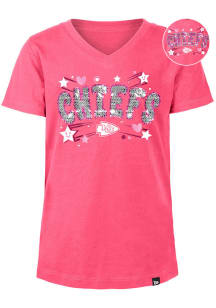 New Era Kansas City Chiefs Girls Pink Hearts and Stars Flip Sequin Short Sleeve Fashion T-Shirt
