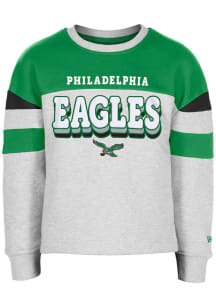 New Era Philadelphia Eagles Girls Grey Color Block Stripe Retro Long Sleeve Sweatshirt