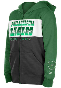 New Era Philadelphia Eagles Girls Kelly Green Wordmark Heart Retro Long Sleeve Full Zip Jacket