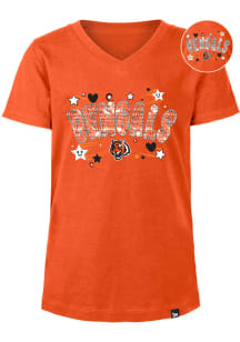 New Era Cincinnati Bengals Girls Orange Hearts and Stars Flip Sequin Short Sleeve Fashion T-Shir..