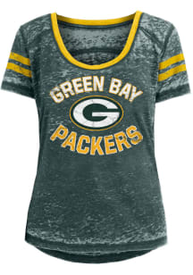 New Era Green Bay Packers Womens Green Burnout Short Sleeve T-Shirt