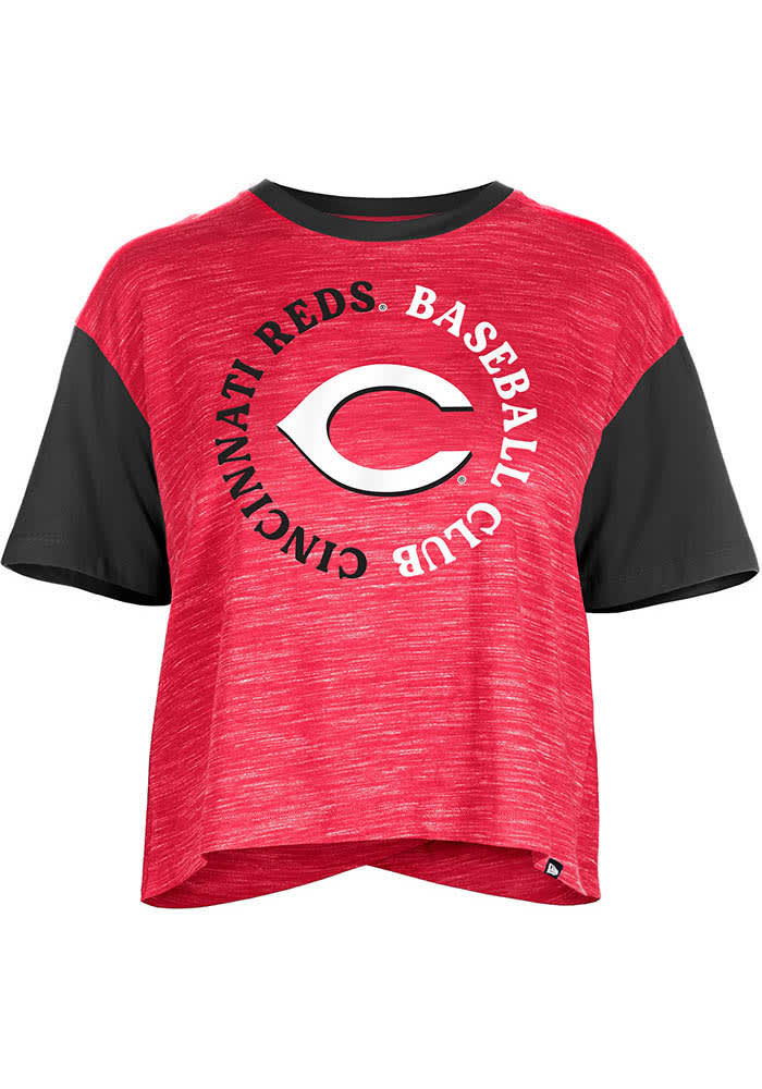 New Era Cincinnati Reds Womens Red Boxy Cross Short Sleeve T-Shirt