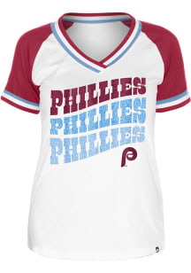 New Era Philadelphia Phillies Womens White Double Binding Short Sleeve T-Shirt