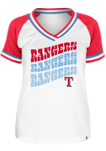 New Era Texas Rangers Womens White Double Binding Short Sleeve T-Shirt
