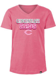 New Era Cincinnati Reds Girls Pink Flip Sequin Wordmark Short Sleeve Fashion T-Shirt