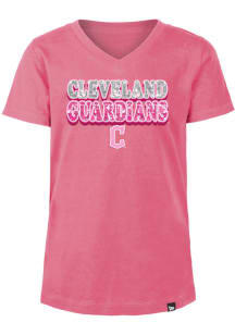 New Era Cleveland Guardians Girls Pink Flip Sequin Wordmark Short Sleeve Fashion T-Shirt