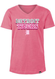 New Era Detroit Tigers Girls Pink Flip Sequin Wordmark Short Sleeve Fashion T-Shirt