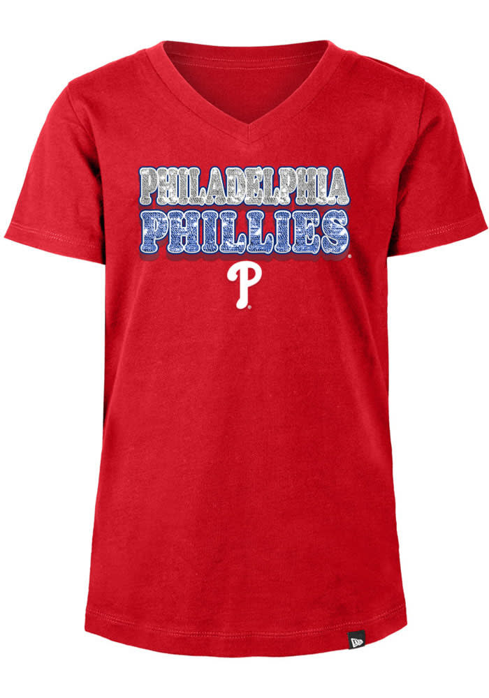 Girls Youth New Era Red Philadelphia Phillies Flip Sequin T-Shirt