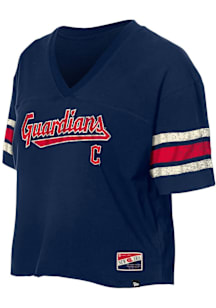 New Era Cleveland Guardians Womens Navy Blue Raw Short Sleeve T-Shirt