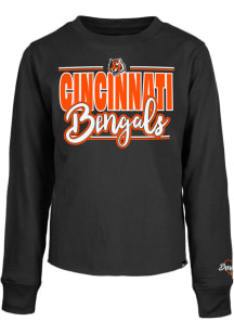 New Era Cincinnati Bengals Girls Black Cropped Wordmark Long Sleeve T-shirt