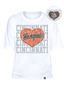 New Era Cincinnati Bengals Girls White Flip Sequin Heart Short Sleeve Fashion T-Shirt