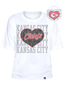 New Era Kansas City Chiefs Girls White Flip Sequin Heart Short Sleeve Fashion T-Shirt