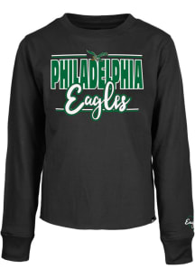 New Era Philadelphia Eagles Girls Black Cropped Wordmark Retro Long Sleeve T-shirt
