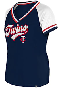New Era Minnesota Twins Womens Navy Blue Double Short Sleeve T-Shirt
