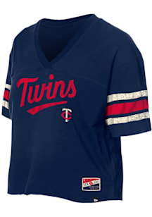 New Era Minnesota Twins Womens Navy Blue Raw Short Sleeve T-Shirt