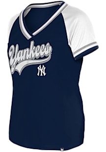 New Era New York Yankees Womens Navy Blue Double Short Sleeve T-Shirt