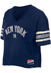 New Era New York Yankees Womens Navy Blue Raw Short Sleeve T-Shirt
