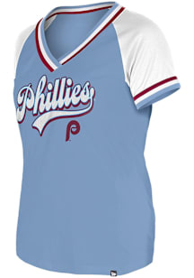 New Era Philadelphia Phillies Womens Light Blue Double Short Sleeve T-Shirt