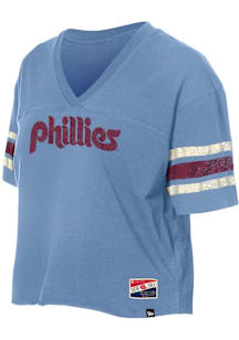 New Era Philadelphia Phillies Womens Light Blue Raw Short Sleeve T-Shirt