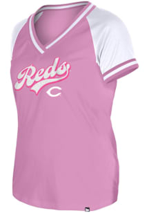 New Era Cincinnati Reds Womens Pink Double Short Sleeve T-Shirt