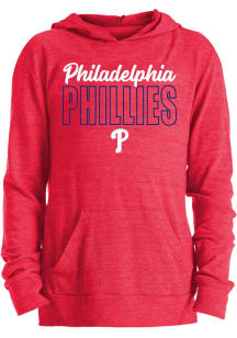 New Era Philadelphia Phillies Girls Red Wordmark Lightweight Long Sleeve Hooded Sweatshirt
