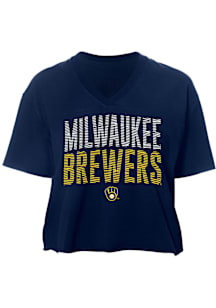 New Era Milwaukee Brewers Womens Navy Blue Gameday Short Sleeve T-Shirt