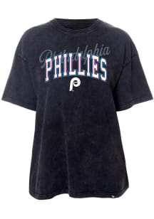 New Era Philadelphia Phillies Womens Black Washed Oversized Short Sleeve T-Shirt