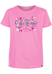 New Era Houston Astros Girls Pink Hearts and Stars Flip Sequin Crop Short Sleeve Fashion T-Shirt