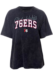New Era Philadelphia 76ers Womens Black Washed Oversized Short Sleeve T-Shirt