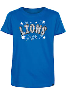 New Era Detroit Lions Girls Blue Hearts and Stars Flip Sequin Crop Short Sleeve Fashion T-Shirt
