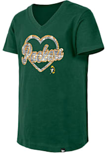 New Era Green Bay Packers Girls Green Wordmark Script Heart Flip Sequin Short Sleeve Fashion T-Shi..
