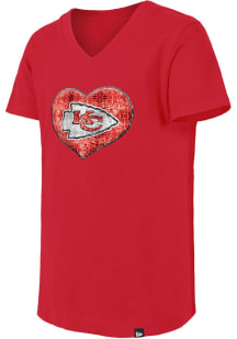 New Era Kansas City Chiefs Girls Red Heart Flip Sequin Short Sleeve Fashion T-Shirt