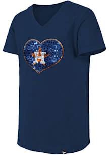 New Era Houston Astros Girls Navy Blue Heart Flip Sequin Short Sleeve Fashion T-Shirt