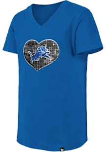 New Era Detroit Lions Girls Blue Heart Flip Sequin Short Sleeve Fashion T-Shirt