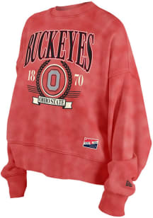 Womens Ohio State Buckeyes Red New Era Boxy Washed Crew Sweatshirt