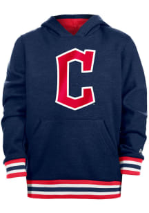 New Era Cleveland Guardians Youth Navy Blue Wordmark Stripe Long Sleeve Hoodie