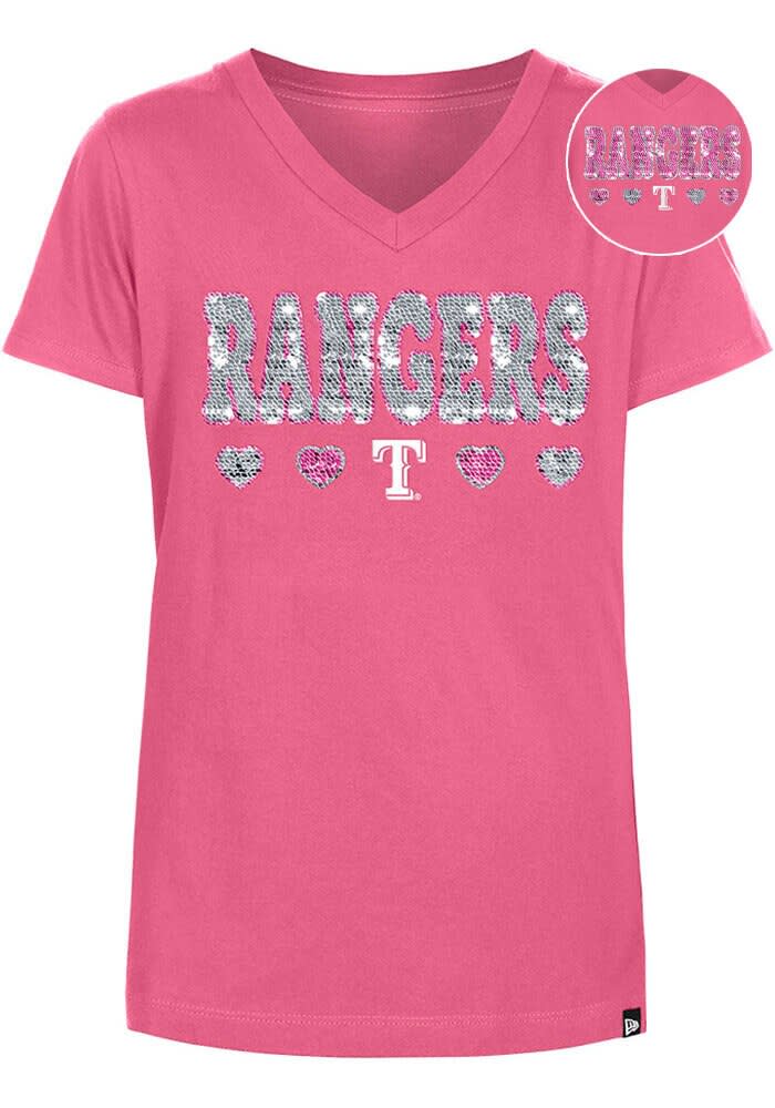 New Era Texas Rangers Girls PINK Wordmark Hearts Flip Sequin  display picture 1